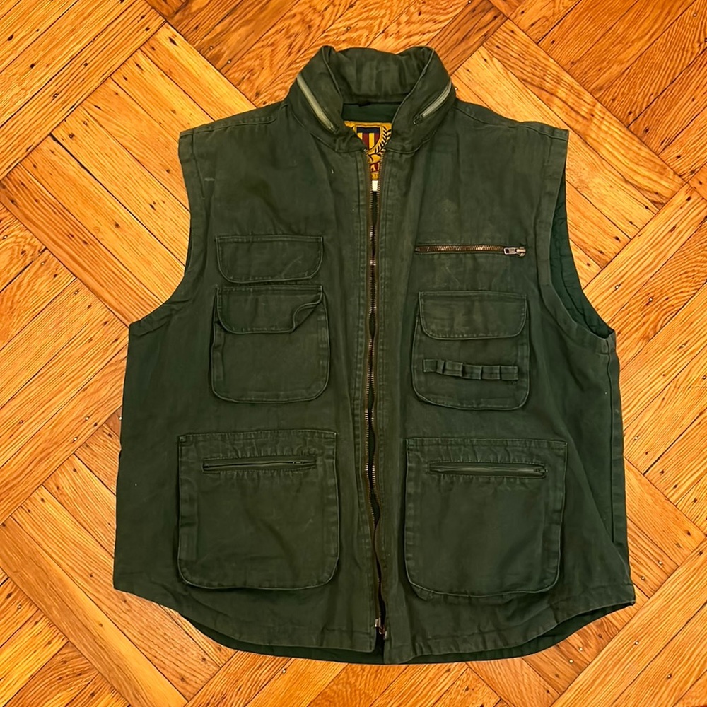 Vintage body warmer/vest, forest green, 7 pockets!